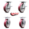 Service Caster 8 Inch Poly on Aluminum Caster Set with Roller Bearing 2 Brakes and 2 Rigid SCC SCC-35S820-PAR-SLB-2-R-2